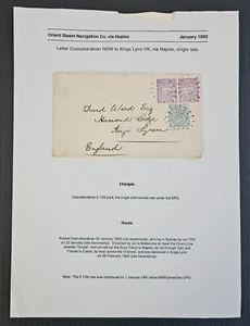 1893 New South Wales Cover 3 stamps cd Coonabarabran-Kings Lynn - Bild 1 von 3