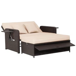 2 IN 1 Patio Rattan Daybed Set Wicker Sofa Sun Bed Lounger 4-Level Adjustable - Picture 1 of 11