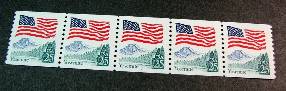 US PNC Stamp Scott# 2280a Flag/Yosemite 1989  MNH Strip of 5 P# 7 (see note)L368 - Image 1 of 2