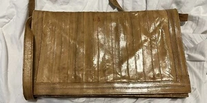 Genuine Eel Skin Hand Bag Pocketbook Shoulder Purse Clutch Vintage Tan - Picture 1 of 7