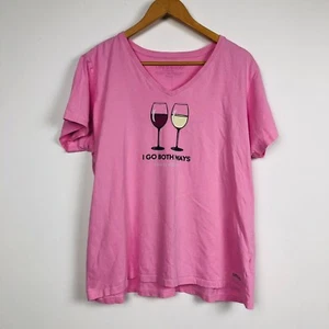 Life is Good Women's Crusher Tee I Go Both Ways Red White Wine V Neck Size XL - Picture 1 of 5