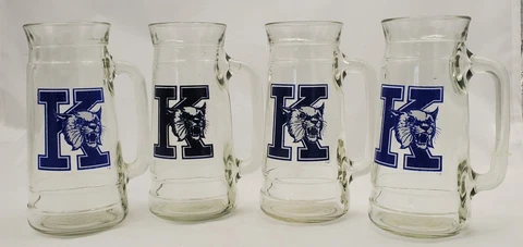 Vintage University of Kentucky UK Wildcats Beer Mug Glass Set of 4 - 18 oz Each Cover