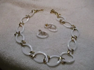 Monet White Enamel Necklace & Clip-On Earring Set - Picture 1 of 4