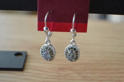 Серьги с танзанитом/зелеными бриллиантами 1,15 карата из чистого серебра с родием - Изображение 1 из 4