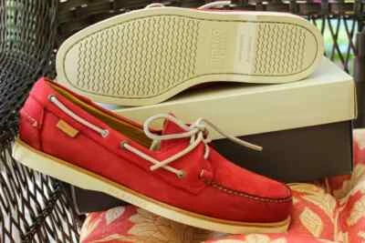 SEBAGO CREST COLLECTION DOCKSIDES 男式 11 NANTUCKET 红色麂皮绒船鞋,全新! — 第 1/4 张图片