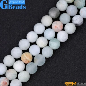 Natürliche Matte Runde Blau Aquamarin Perlen Lose Edelstein Für Schmuck Herstellung 15 Zoll - Bild 1 von 32