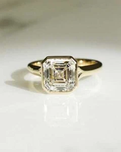 2.50 Ct Lab Grown CVD Diamond Engagement Bezel Ring 14k Solid Yellow Gold - Picture 1 of 5