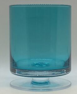 Crate and Barrel London Blue Turquoise Hurricane Candle Holder Vase 5.5" MCM
