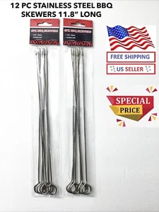 12 PIEZAS (2 JUEGOS DE 6 PIEZAS) PINCHOS DE METAL PARA BARBACOA REUTILIZABLES DE ACERO INOXIDABLE 11,81"" DE LARGO - Imagen 1 de 3