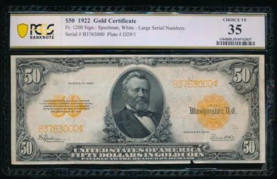 AC Fr 1200 1922 $50 Gold Certificate PCGS 35 comment - Image 1 of 2