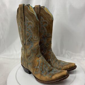 Old Gringo Yellow Brown & Turquoise Stitching Women’s Cowboy Boots 7.5 B