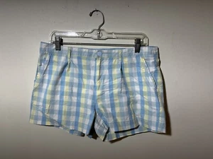 Lacoste Coral Blue Plaid Shorts Size France 42 US 8 Pockets 100% Cotton Womens - Picture 1 of 5