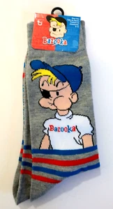 Unique Close-Up of Bazooka Joe Bubble Gum Candy New Pair Socks Fits 6-12 Lt Gray - Picture 1 of 3