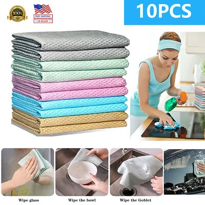 10PC Fish Scale Microfiber Polishing Cleaning Cloth Towels Rags Window Glass Car