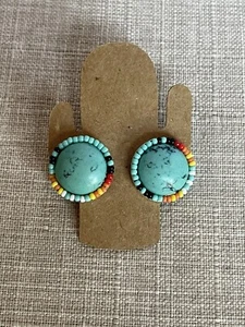 Turquoise Round Beaded Earrings Boho Western Gift - Picture 1 of 12