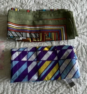 2 Vintage MCM STYLE RAYON BLEND SCARVES BROWN GREEN GEOMETRIC square g26 - Picture 1 of 8