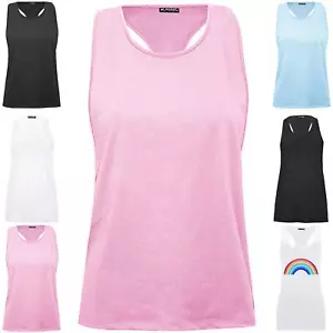 Ladies Womens Plain Vest Gymming Cotton Strap Vests Muscle Racer Back Tank Top - Picture 1 of 7
