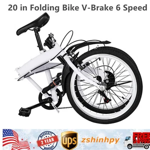 White Folding Bike Foldable City Bike for Adult 20" Commute Bicycle 6Speed Gears - Picture 1 of 18