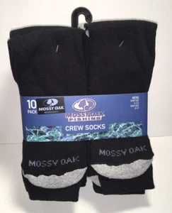 10 PK MOSSY OAK FISHING MENS CREW SOCKS Black W/H Blue NWT - Picture 1 of 4