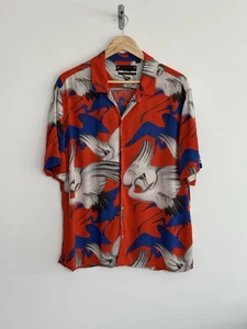 Allsaints "Roost" Kurzarm Hemd Hawaii Vogel Kranich rot blau Medium/relaxed - Bild 1 von 14