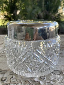 Antike schwarze Starr Frost Sterling Brillantschliff Kristall Puderdose Kommode Dose - Bild 1 von 13