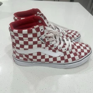 Vans Shoes Womens Sz 9 High Top Red White Checkerboard Used - Picture 1 of 10