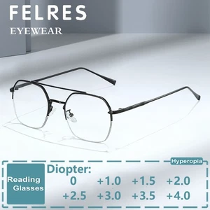 Occhiali da Lettura Unisex Metallo Blu Blocco Luce Mezza Montatura Lettori Presbiopici - Foto 1 di 13