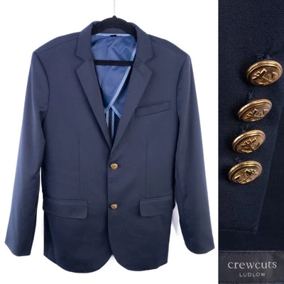 Chaqueta Blazer Crewcuts Crew Niños Niños Talla 12 Slim Ludlow Mezcla Lana Botones Dorados Foto 1 de 4