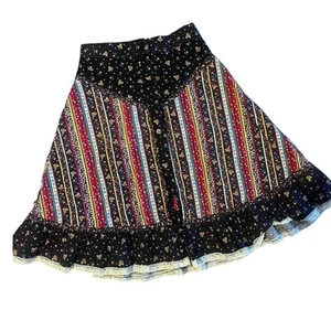 Vtg 70s Boho Cottagecore Mixed Print Skirt Girls 8 Hippie Festival Retro Folk - Picture 1 of 7