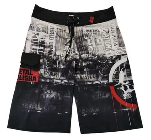 Metal Mulisha Board Shorts Mens Size 30 x 11 Black Skull Logo Swimming Casual - Picture 1 of 8