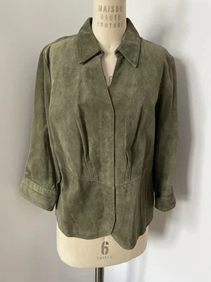 Coldwater Creek оливковый зеленый замши кожаная куртка размер M Snap спереди Western родео - Изображение 1 из 4