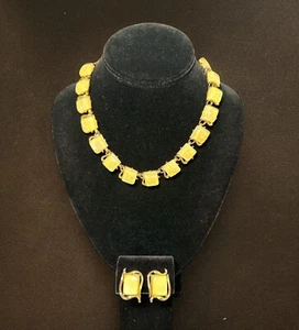 Vintage Coro Zitrone Baiser Duroplast Halskette Ohrringe Set gelb eckig 60er - Bild 1 von 5