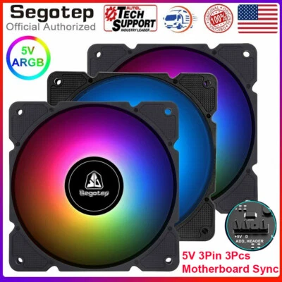 3PCS Quiet 120mm Fan 5V 3Pin ARGB Gaming LED PC Computer Case Cooler Radiator US - Image 1 of 4