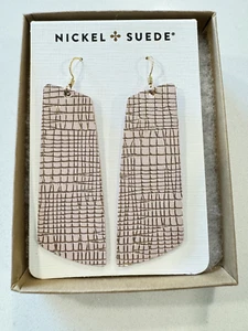 Nickel & Suede Leather Rose Trellis Gems Earrings New in Box - Picture 1 of 6