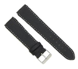 PLAYAZ original Leder Armband 20mm genäht Steg Uhrenarmband schwarz silber - Picture 1 of 6