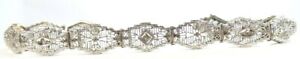Antique 14KW Diamond Filigree Bracelet 7 Inches Length Width .32" Art Deco Fine