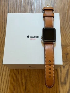 Apple Watch Series 3 - 42mm Etui ze stali nierdzewnej - Skórzany pasek - oryginalne pudełko - Zdjęcie 1 z 10