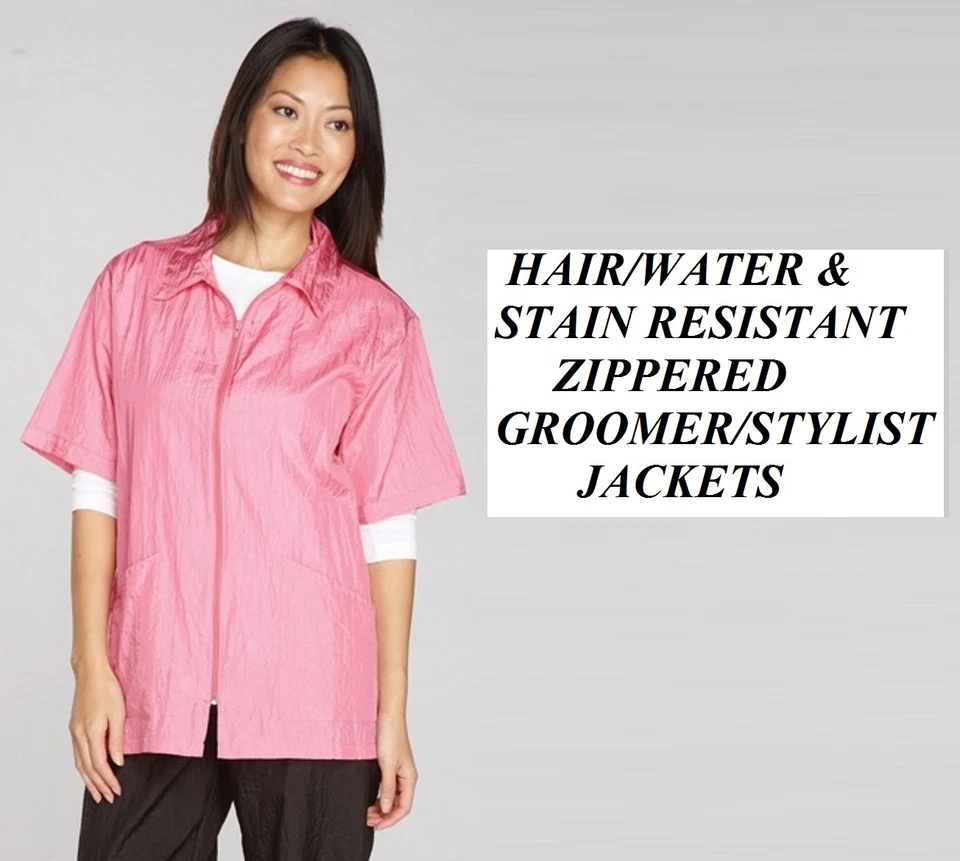 PINK GROOMER STYLIST BARBER JACKET Coat Hair Water Soil Resistant NYLON GROOMING - Image 1 of 1