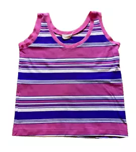 Vintage 60s 70s Disco Mod Taiwan Sleeveless Pink Stripe Nylon Blouse Tank Top M - Picture 1 of 4