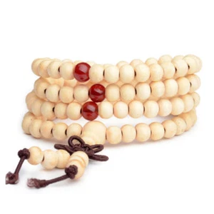 Mala bracelet bois de santal bouddha 108 perles bois prière perles beige - Bild 1 von 3