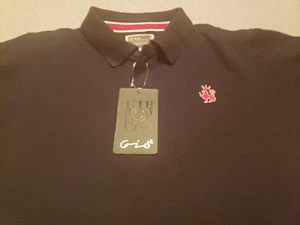 GIO Mens 100% Cotton Short Sleeve Polo Shirt Sz S Black w/velvet red piping NWT - Picture 1 of 10