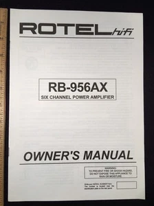 Amplificador de Potencia Estéreo Rotel RB-956AX ""Original"" Propietarios Manual 6 páginas RB956ax - Imagen 1 de 7