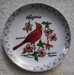 7.25" Vintage Virginia Cardinal Dogwood Souvenir Plate - Picture 1 of 2