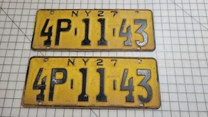 PAAR 1927 New York Nummernschild Auto muss restauriert werden Metall 4P 11 43 - Bild 1 von 2