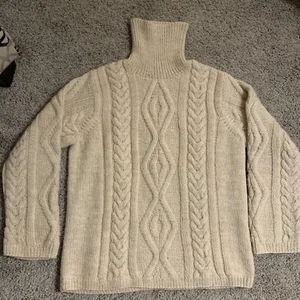Vintage J Crew handgestrickt Wolle Fischer Grobstrick Pullover Rollkragen Elfenbein Größe Medium - Bild 1 von 5