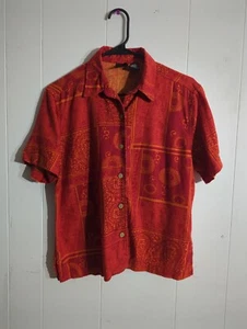 Erika Red Orange Boho Women's Button-Down Shirt - Size S #L13 - Picture 1 of 4