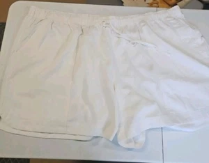 Pantaloncini corti a vita alta filo universale vero bianco donna taglia 3X, misto lino - Foto 1 di 6