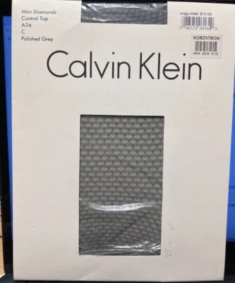 Calvin Klein Pantyhose Control Top Mini Diamonds Polished Grey A34 C Pattern Nwt - Image 1 of 4