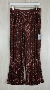 Express Women's Brown High Waisted Sequin Pleated Cropped Trouser Pants Small - Picture 1 of 9