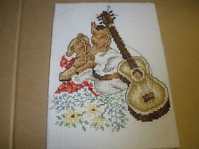 finished counted cross stitch WESTERN COWBOY BOOTS, HAT, GUITAR - Image 1 of 2
